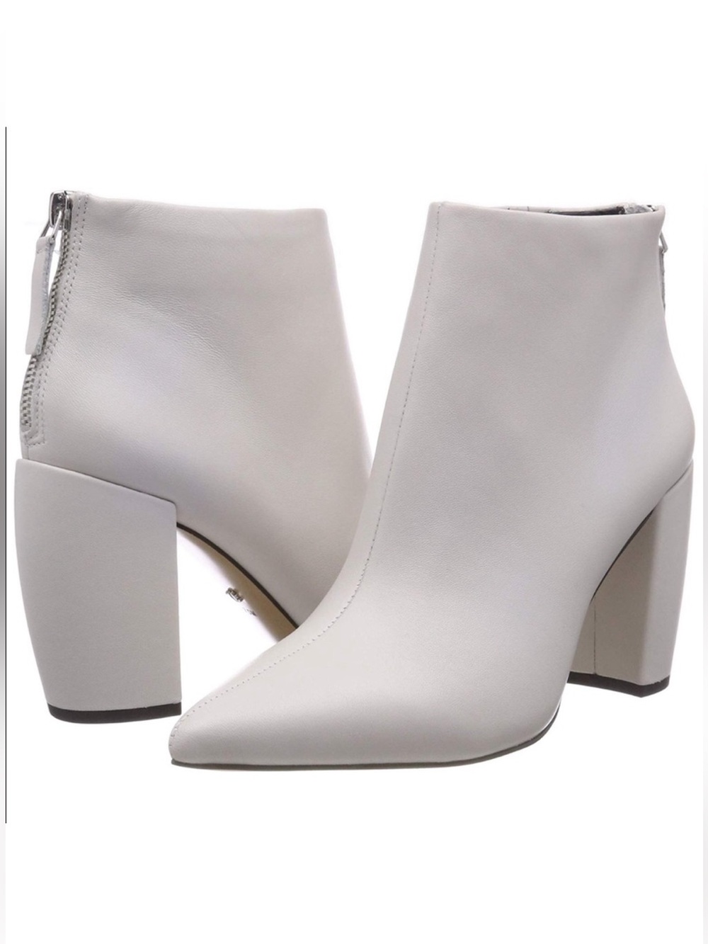 Kenneth Cole Alora Ankle Boots White Slate Blanco Leather Flared Banana Heel 7.5